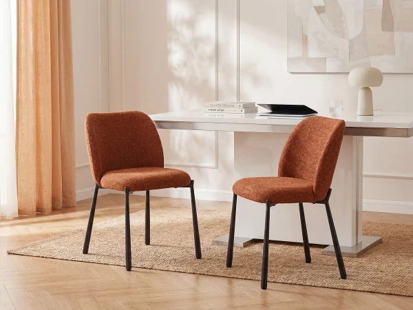 Zestaw 2 krzeseł z teksturowanej tkaniny i czarnego metalu – Terracotta – JIZAK 4064460 Zestaw 2 krzeseł z teksturowanej tkaniny i czarnego metalu – Terracotta – JIZAK 4064460