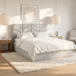 Łóżko ze skrzynią 180 x 200 cm – Teksturowana tkanina – Szary – JUSTANI 3797410 Łóżko ze skrzynią 180 x 200 cm – Teksturowana tkanina – Szary – JUSTANI 3797410