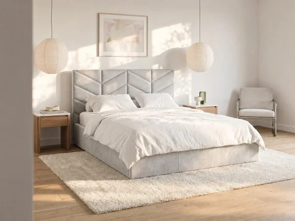 Łóżko ze skrzynią 180 x 200 cm – Teksturowana tkanina – Szary – JUSTANI 3797410 Łóżko ze skrzynią 180 x 200 cm – Teksturowana tkanina – Szary – JUSTANI 3797410