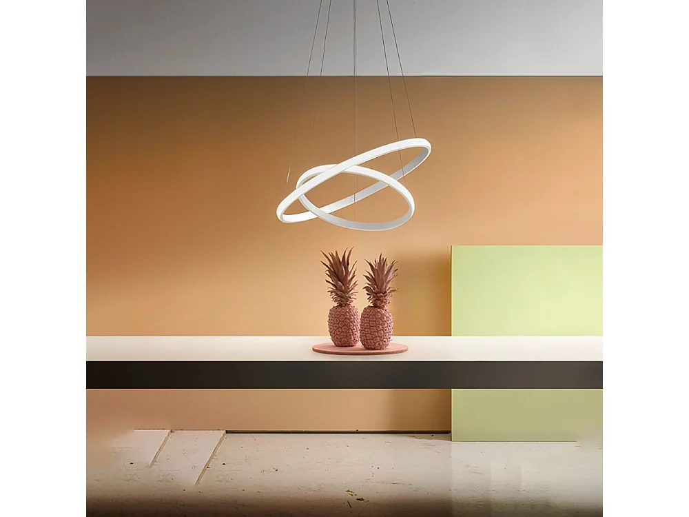 Żyrandol LED Iole S2 40W z funkcją ściemniania - nowoczesna biała lampa wisząca z podwójnym pierścieniem, ciepłe światło 3000K, 2000 lm, elegancki design 4105014 - obrazek 1
