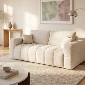 Kanapa 3-osobowa typu expressz beżowej bukli – Miejsce do spania 140 cm – Materac 13 cm – ISSORO 3878415