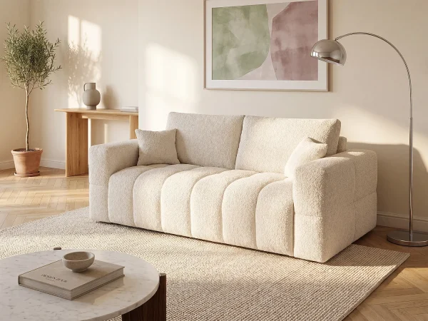 Kanapa 3-osobowa typu expressz beżowej bukli – Miejsce do spania 140 cm – Materac 13 cm – ISSORO 3878415 Kanapa 3-osobowa typu expressz beżowej bukli – Miejsce do spania 140 cm – Materac 13 cm – ISSORO 3878415