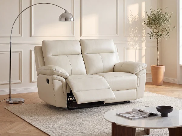 Kanapa 2-osobowa z funkcją relax ze skóry bawolej PAKITA – kość słoniowa 112581 Kanapa 2-osobowa z funkcją relax ze skóry bawolej PAKITA – kość słoniowa 112581