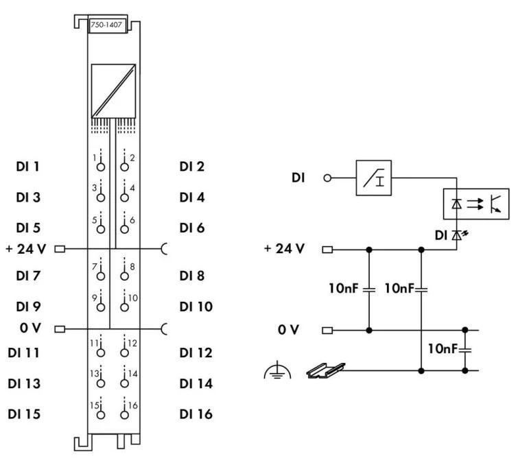 Moduł 16DI 24V DC 3,0ms z zaciskiem CAGE CLAMPS 750‑1407 - obrazek 3