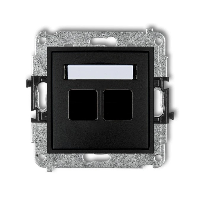 MINI Mechanizm gniazda multimedialnego podwójnego bez modułu (standard Keystone) czarny mat 12MGM‑2P - obrazek 1