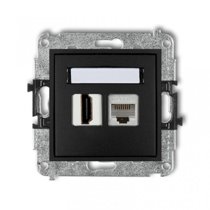 MINI Gniazdo pojedynczego HDMI + gniazdo komputerowe 1xRJ45 kat.5e 8‑stykowy czarny mat 12MGHK - obrazek 1