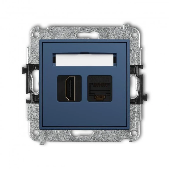 MINI Mechanizm gniazda pojedynczego HDMI 2.0, 4K + gniazda komp. poj. 1xRJ45, kat. 6A, 8‑stykowy navy blue 64MGHK‑46A - obrazek 1