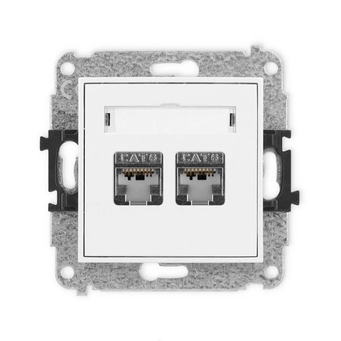 MINI Mechanizm gniazda komputerowego podwójnego 2xRJ45, kat. 6, ekranowane, 8‑stykowy biały mat 25MGK‑6 - obrazek 1
