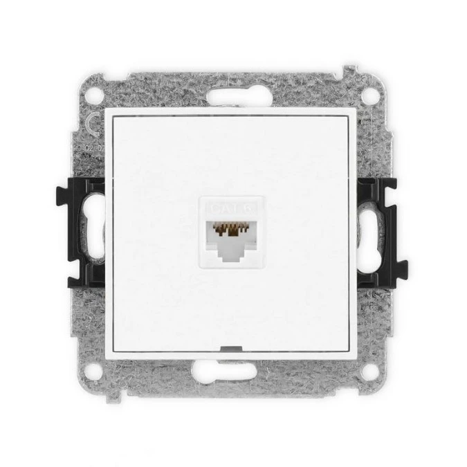 MINI Mechanizm gniazda komputerowego pojedynczego 1xRJ45, kat. 6A, 8‑stykowy, bez pola opisowego biały mat 25MGKBO‑7 - obrazek 1