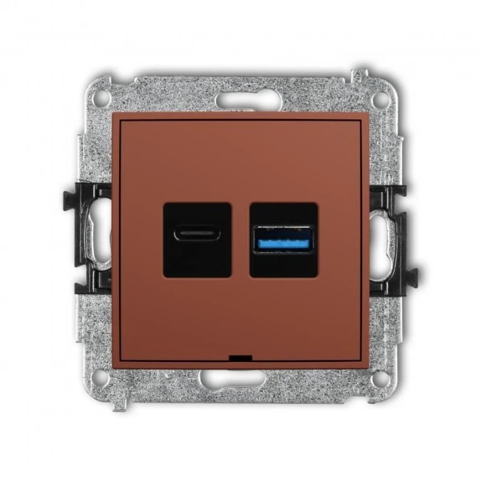 MINI Mechanizm ładowarki USB podwójnej USB C + USB A, 30W max., bez pola opisowego terakota 63MCUSBBO‑10 - obrazek 1
