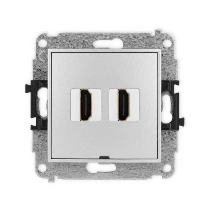 MINI Mechanizm gniazda podwójnego HDMI 2.1, 8K, bez pola opisowego srebrny metalik 7MHDMIBO‑6 - obrazek 1