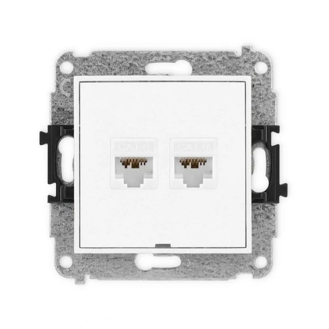 MINI Mechanizm gniazda komputerowego podwójnego 2xRJ45, kat. 6A, 8‑stykowy, bez pola opisowego biały mat 25MGKBO‑8 - obrazek 1