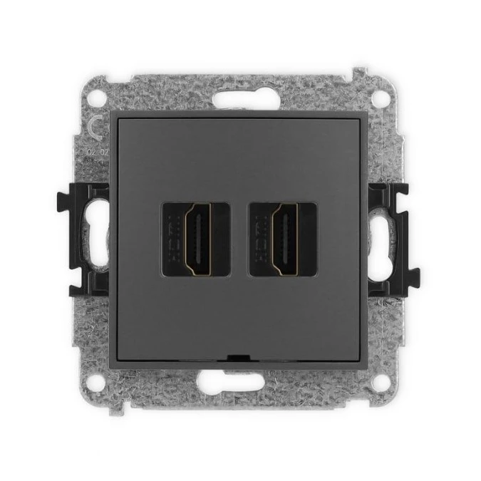 MINI Mechanizm gniazda podwójnego HDMI 2.1, 8K, bez pola opisowego grafitowy mat 28MHDMIBO‑6 - obrazek 1