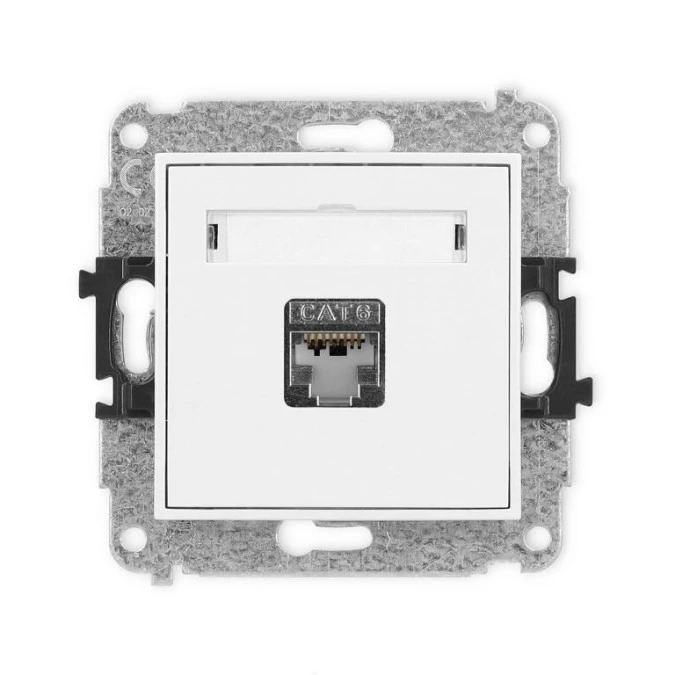 MINI Mechanizm gniazda komputerowego pojedynczego 1xRJ45, kat. 6, ekranowane, 8‑stykowy biały mat 25MGK‑5 - obrazek 1