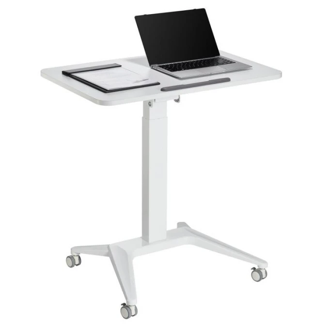 Mobilne biurko stolik na laptop Maclean, białe, pneumatyczna regulacja wysokości, 80x52cm, 8kg max, 109cm wys, MC‑453W