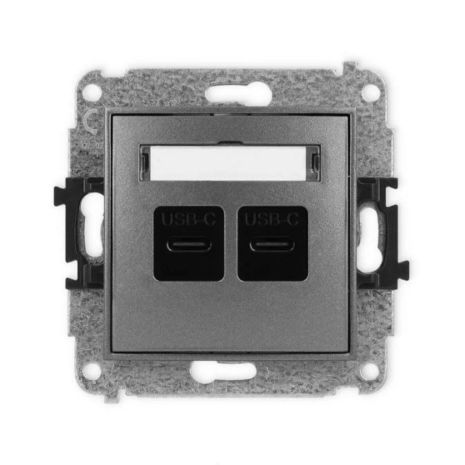 MINI Mechanizm ładowarki USB podwójnej 2xUSB C, 30W max. grafitowy 11MCUSB‑9 - obrazek 1