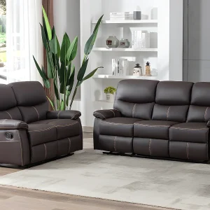 Kanapa 3+2-osobowa z funkcją relax z ekoskóry w kolorze brązowym CANBY 537753