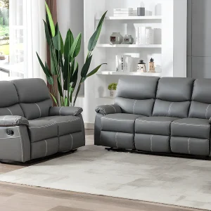 Kanapa 3+2-osobowa z funkcją relax z ekoskóry w kolorze szarym CANBY 537759