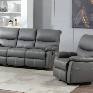 Kanapa 3-osobowa i fotel z funkcją relax z ekoskóry w kolorze szarym CANBY 537761
