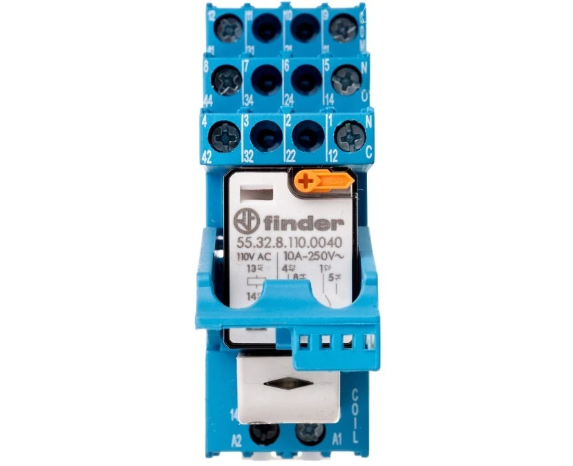 Moduł interfejsowy 27mm, 2P 10A 110V AC, styki AgNi, wskaźnik zadziałania, blokada, przycisk testujący, DIN 58.32.8.110.0060SPA - obrazek 2