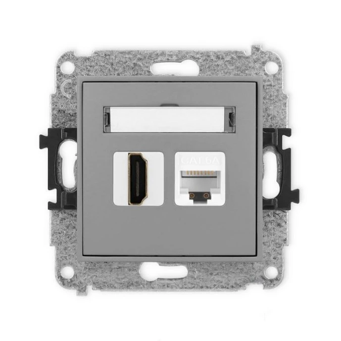 MINI Mechanizm gniazda pojedynczego HDMI 2.1, 8K + gniazda komp. poj. 1xRJ45, kat. 6A, 8‑stykowy szary mat 27MGHK‑86A - obrazek 1