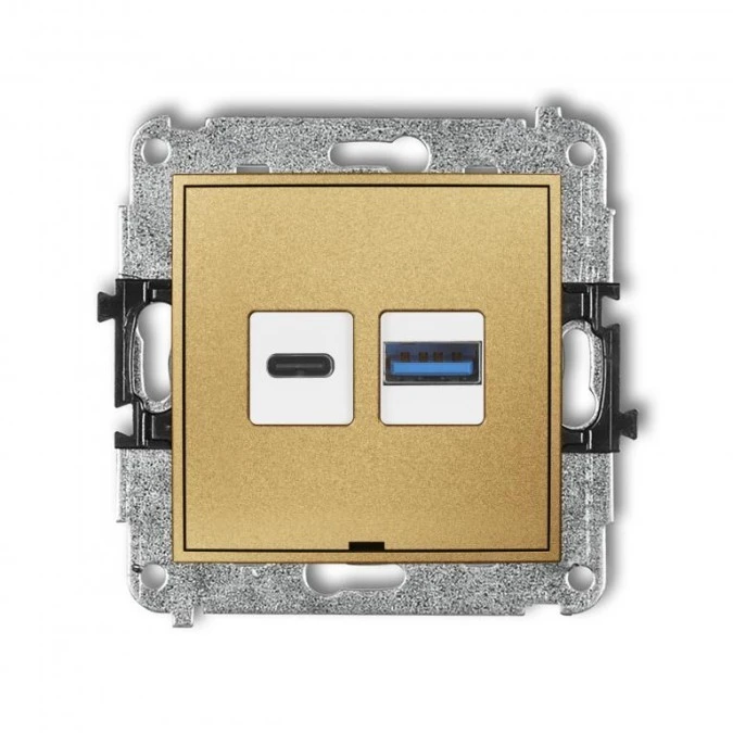 MINI Mechanizm ładowarki USB podwójnej USB C + USB A, 30W max., bez pola opisowego złoty 29MCUSBBO‑10 - obrazek 1