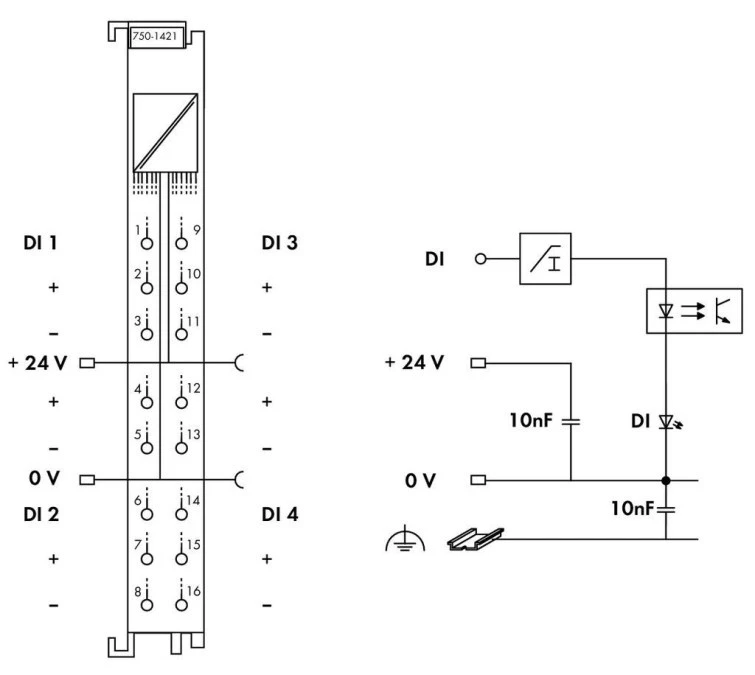 Moduł 4DI 24V DC 0,2ms 750‑1421 - obrazek 3