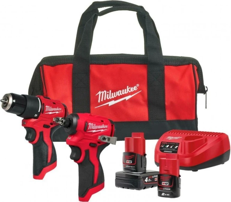 Milwaukee Kompaktowy zestaw POWERACK M12 BLPP2B‑422B 2 maszyny, 1x 2.0Ah, 1x 4.0Ah akumulator i ładowarka w torbie