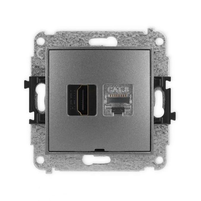 MINI Mechanizm gniazda HDMI 2.1, 8K + gniazda 1xRJ45, kat. 8, ekranowany, 8‑stykowy, bez pola opisowego grafitowy 11MGHKBO‑88 - obrazek 1