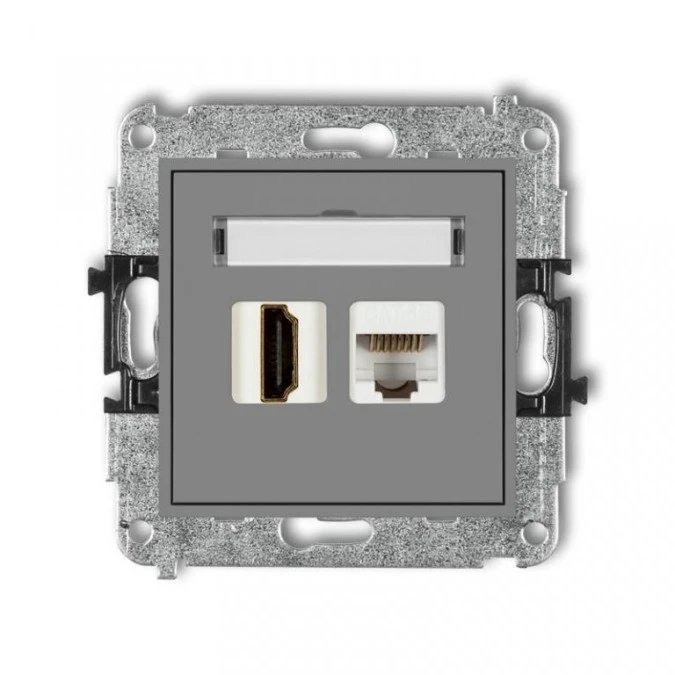 MINI Gniazdo pojedynczego HDMI + gniazdo komputerowe 1xRJ45 kat.5e 8‑stykowy szary mat 27MGHK - obrazek 1