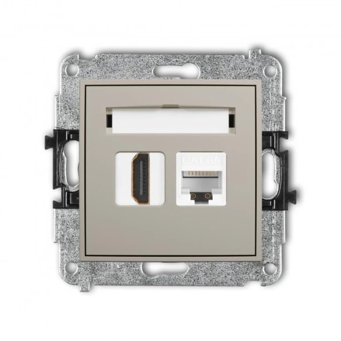 MINI Mechanizm gniazda pojedynczego HDMI 2.0, 4K + gniazda komp. poj. 1xRJ45, kat. 6A, 8‑stykowy taupe 60MGHK‑46A - obrazek 1