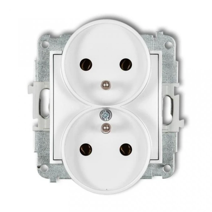 MINI Mechanizm gniazda podwójnego do ramki z uziemieniem 2x(2P+Z) (bez przesłon torów prądowych) biały mat 25MGPR‑2z - obrazek 1