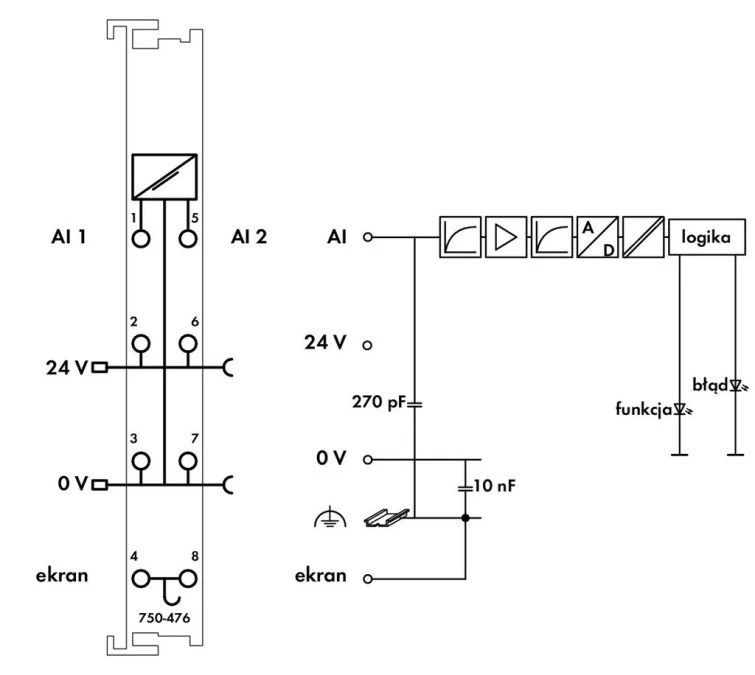 Moduł 2AI +/‑10V DC 16bit wejścia niesymetryczne 750‑476/000‑200 - obrazek 3