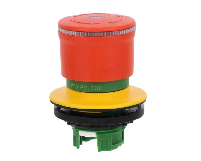Miniaturowy przycisk bezpieczeństwa 30mm do otworu 30mm pierścień podświetlany odblokowanie przez przekręcenie M30‑PVLT30 - obrazek 1