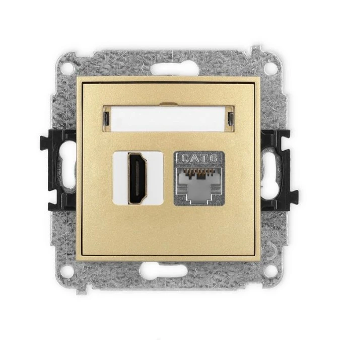 MINI Mechanizm gniazda pojedynczego HDMI 2.0, 4K + gniazda komp. poj. 1xRJ45, kat. 6, ekranowany, 8‑stykowy złoty 29MGHK‑46 - obrazek 1