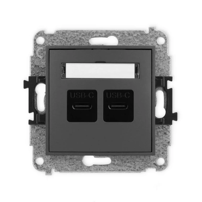 MINI Mechanizm ładowarki USB podwójnej 2xUSB C, 30W max. grafitowy mat 28MCUSB‑9 - obrazek 1