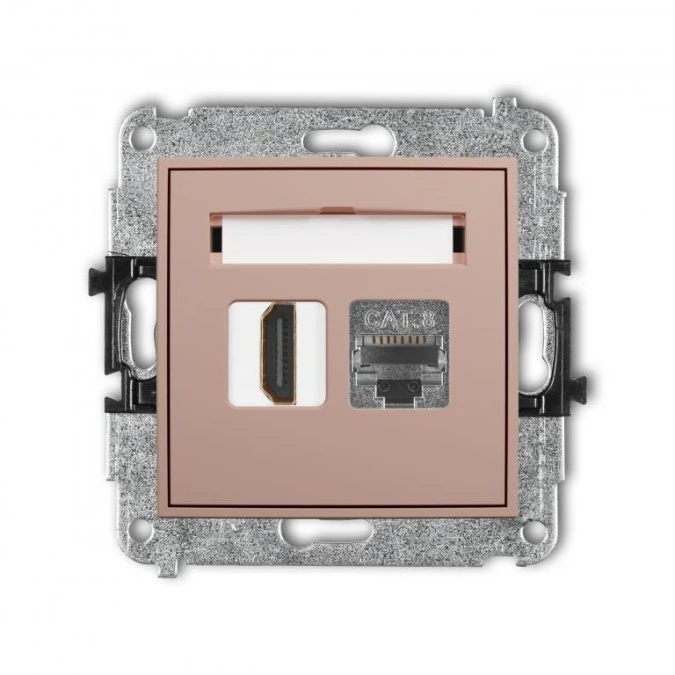 MINI Mechanizm gniazda pojedynczego HDMI 2.1, 8K + gniazda komp. poj. 1xRJ45, kat. 8, ekranowany, 8‑stykowy łososiowy 62MGHK‑88 - obrazek 1
