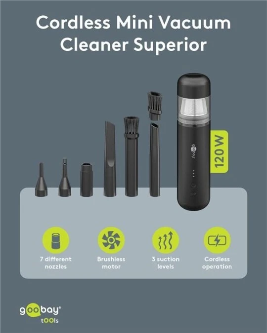 Mini odkurzacz Superior z akumulatorem 120W, czarny 77829 - obrazek 2