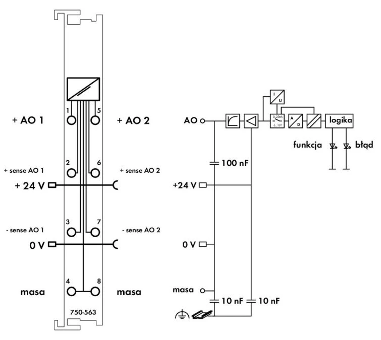 Moduł 2AO 0/4‑20mA / 6‑18V DC 16bit 750‑563 - obrazek 3