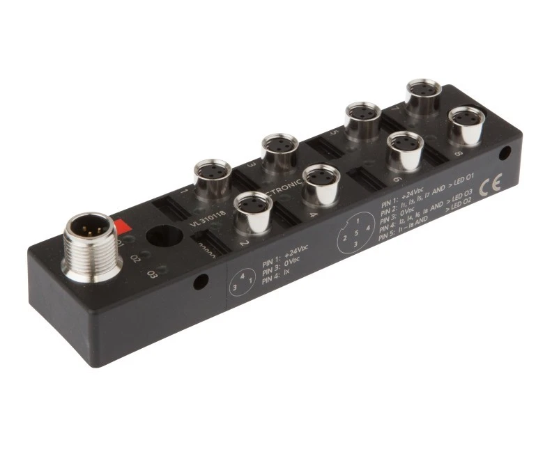 Moduł logiczny 27x130x31mm AND 2x4x 10‑30VDC ‑30‑85 stC złącze M8 żeńskie 3‑PINowe złącze M12 męskie 5‑PINowe IP67 VL310118 - obrazek 1