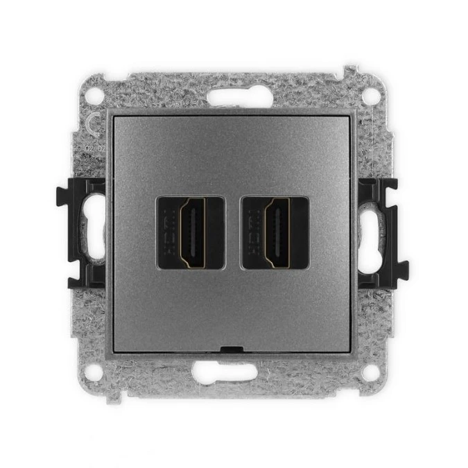 MINI Mechanizm gniazda podwójnego HDMI 2.1, 8K, bez pola opisowego grafitowy 11MHDMIBO‑6 - obrazek 1