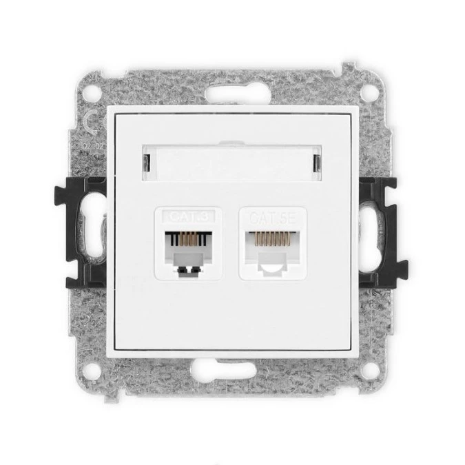 MINI Mechanizm gniazda telefonicznego pojedynczego 1xRJ11 + komputerowego pojedynczego 1xRJ45, kat. 5e, 8‑stykowy, beznarzędziow - obrazek 1