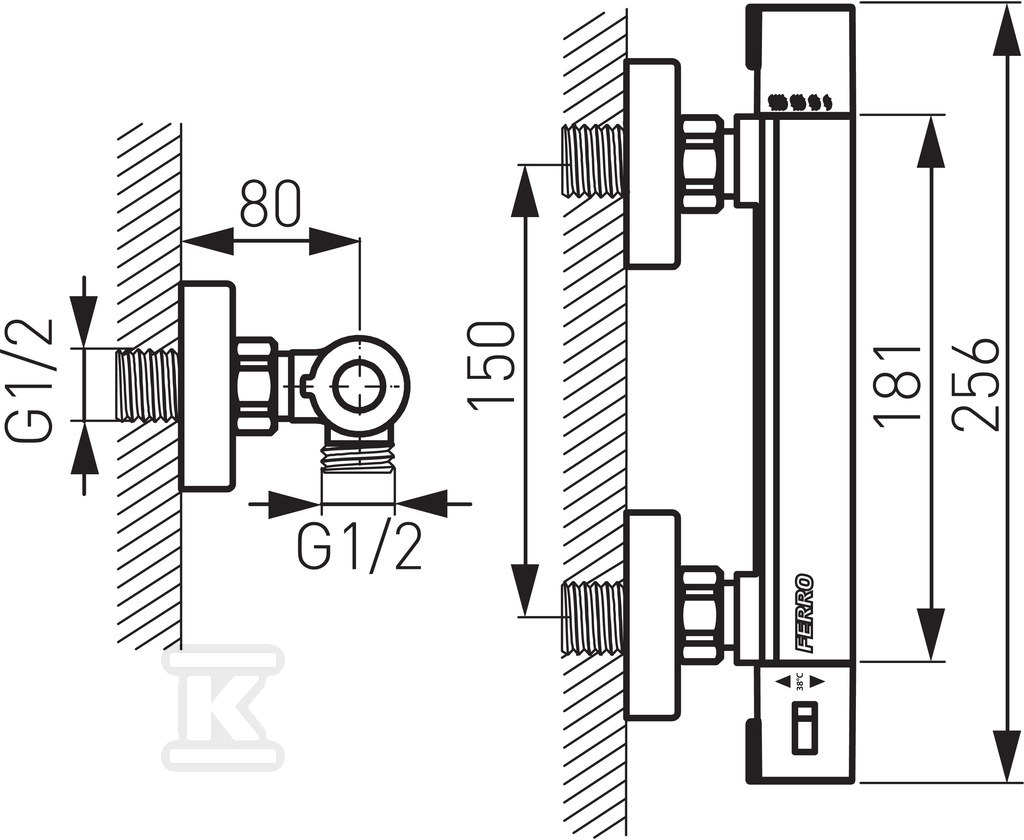 Bateria prysznicowa Trinity Safe Touch termostatyczna ścienna, chrom TRM7 - obrazek 2