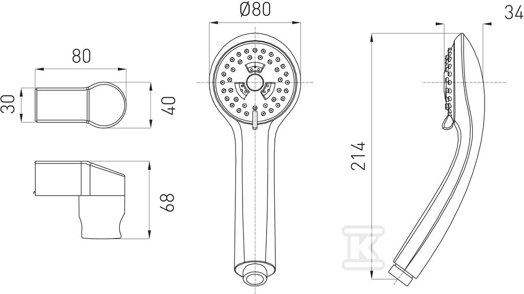 Zestaw prysznicowy 3 strumieniowy punktowy Sole, chrom U300 - obrazek 2