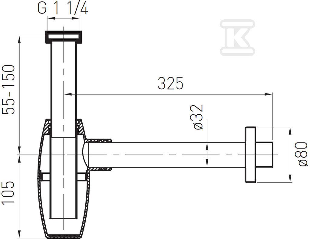 Syfon Oval mosiężny G5 / 4, chrom S286 - obrazek 2