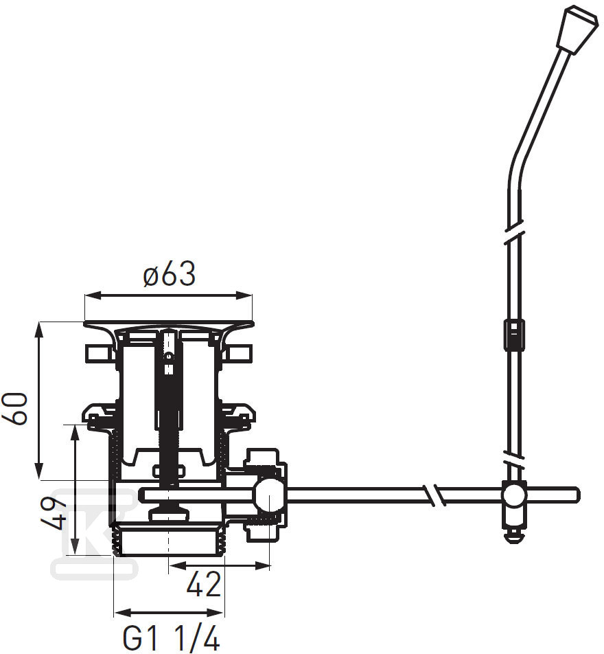 Korek 5 / 4'' z cięgnem do umywalki, tworzywo sztuczne, chrom K39TW - obrazek 2