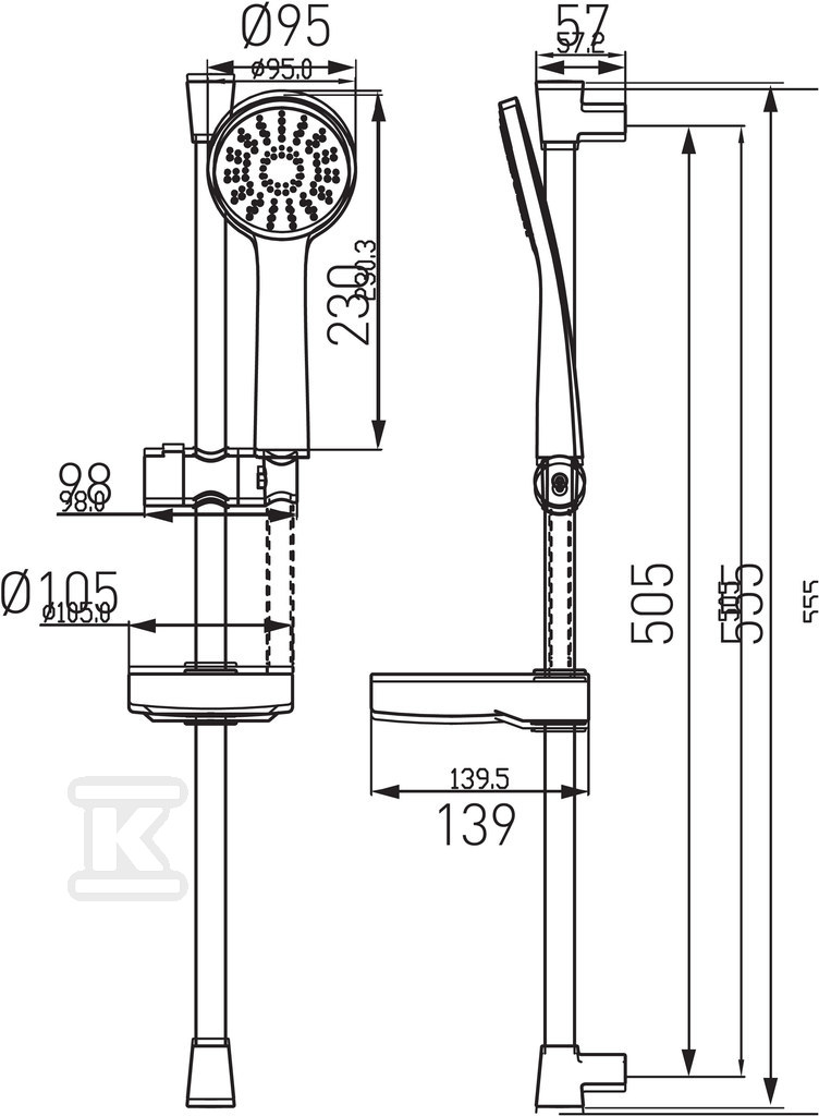 Zestaw prysznicowy przesuwny 1 strumieniowy Bellis chrom N180B - obrazek 2