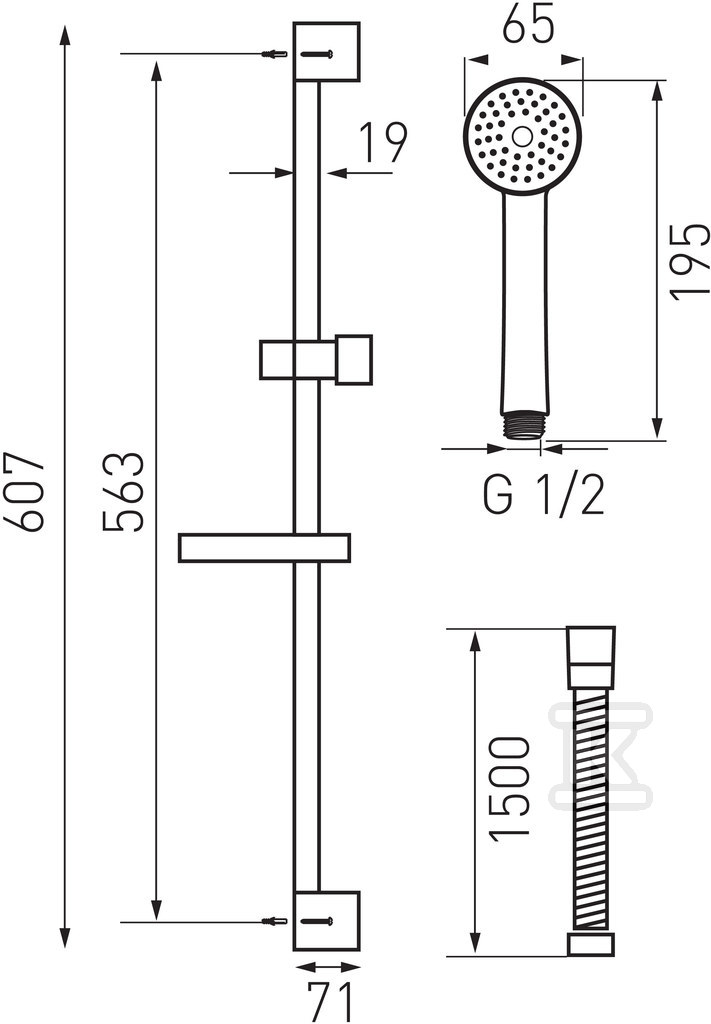 Zestaw prysznicowy przesuwny 1 strumieniowy Simpla, chrom N120 - obrazek 2