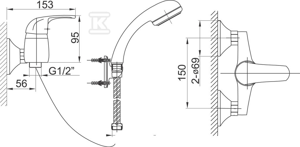 Bateria prysznicowa Vasto ścienna, chrom BVA77 - obrazek 2