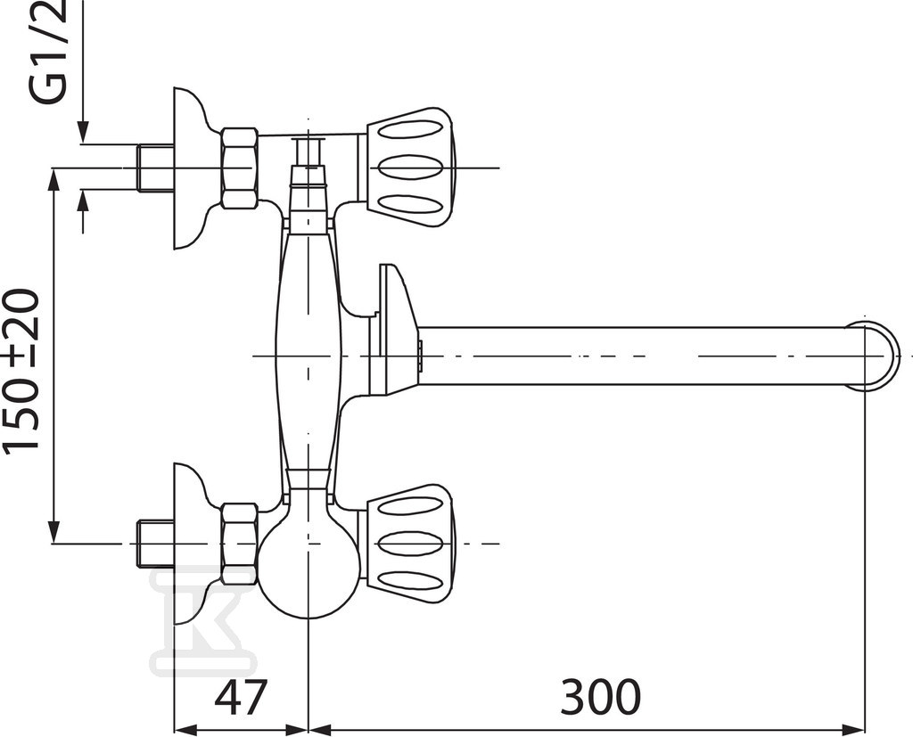 Bateria wannowa Standard ścienna z ruchomą wylewką, chrom BST11A - obrazek 2